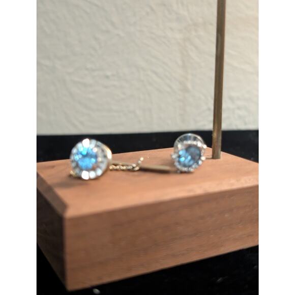 Two Blue Crystal Silvertone Tie Tacks (One by Swank) - Picture 4 of 6